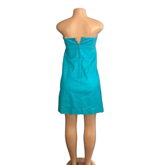 Lilly Pulitzer Bowen Dress Turquoise Coral Embroidered Strapless - Picture 5 of 9